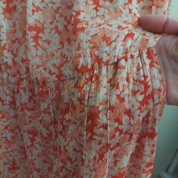ZARA Orange Floral Drop Waist Ruffle Lightweight Boho Dress - Picture 8 of 14